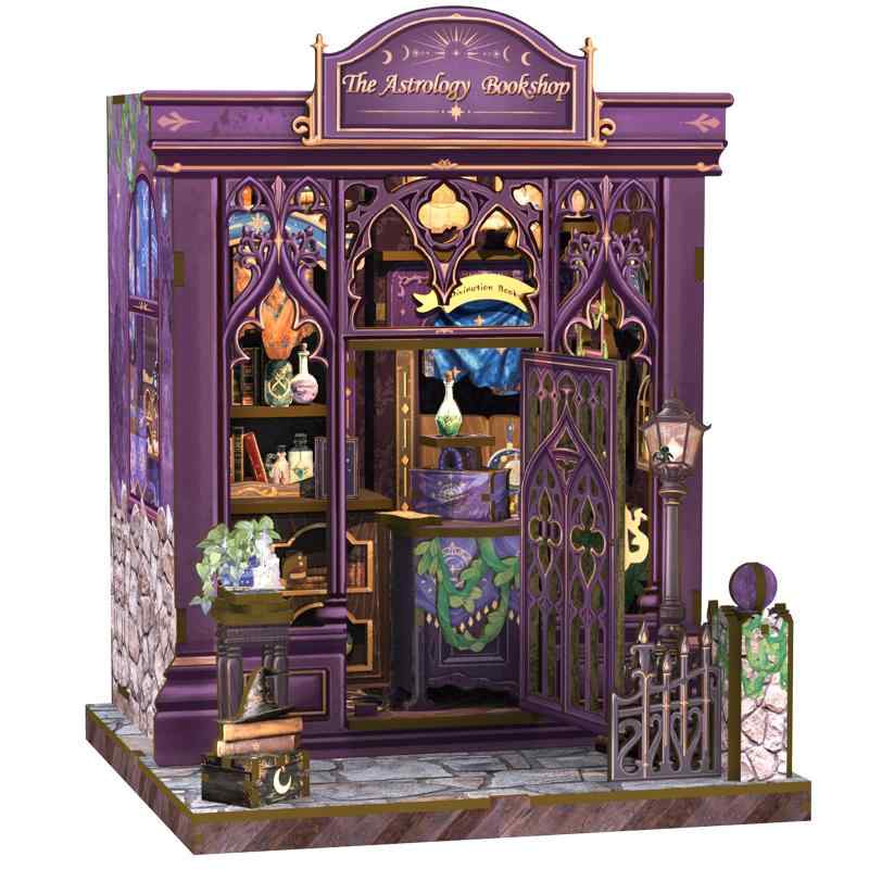 CuteBee DIY ブックヌックキット ドールハウスキットミニチュアハウスキットBookNook 3Dウッドクラフトブックエンド装飾 LED付き ティーンエイジャーと大人向け プレゼントに最適 (占星術の書店)