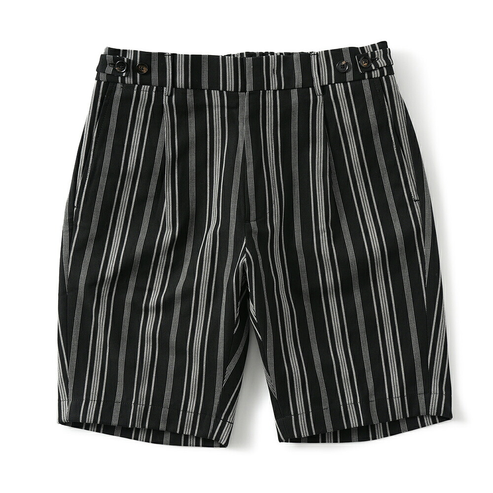 BERWICH ベルウィッチ BERTO J SHORT-SB1087 コットン ストライプ サイドアジャスター ショートパンツ BLACK|DUE