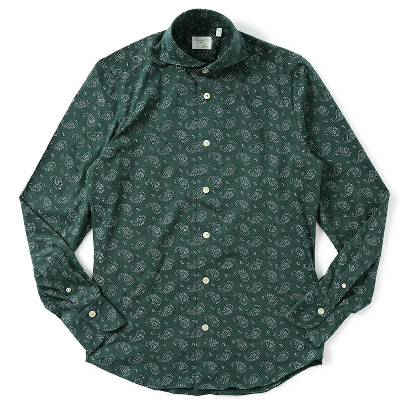 Finamore フィナモレ SERGIO DENVER/180018 M0056J コットン ジャージ ペイズリープリント カッタウェイカラーシャツ GREEN｜DUE