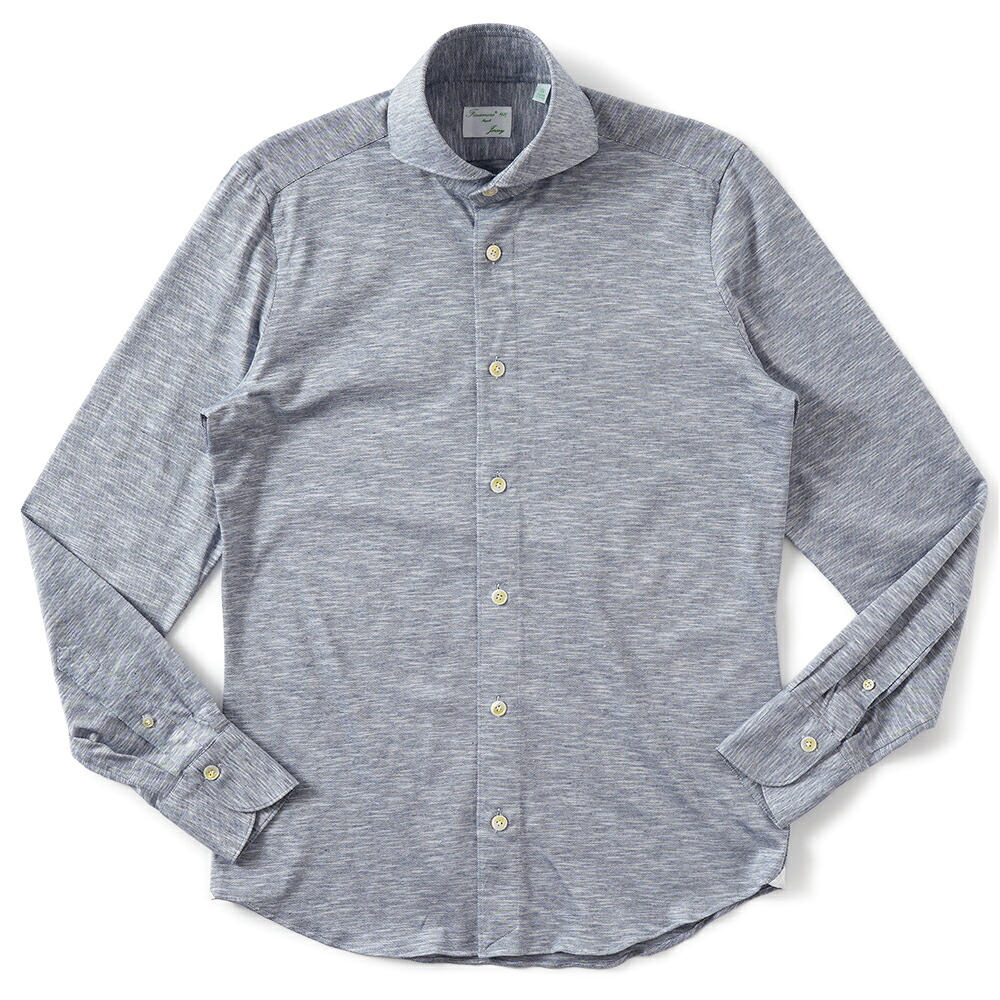 Finamore フィナモレ SERGIO DENVER/180069 M0652J コットン・レーヨン・ヘンプ ジャージ メランジ カッタウェイカラーシャツ NAVY