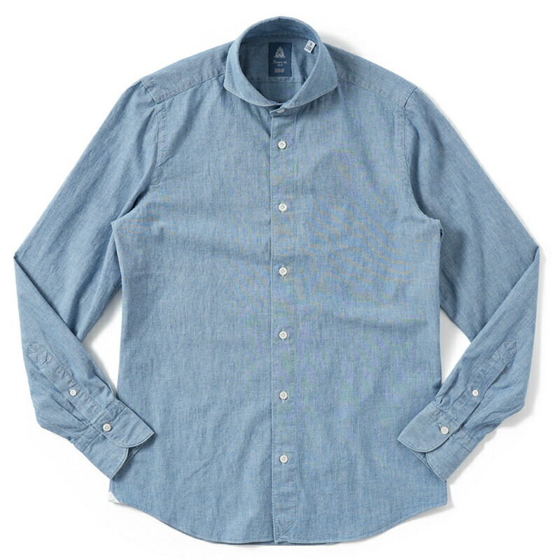 Finamore フィナモレ SERGIO BARI/040975 C0158D コットン シャンブレー カッタウェイカラーシャツ INDIGO