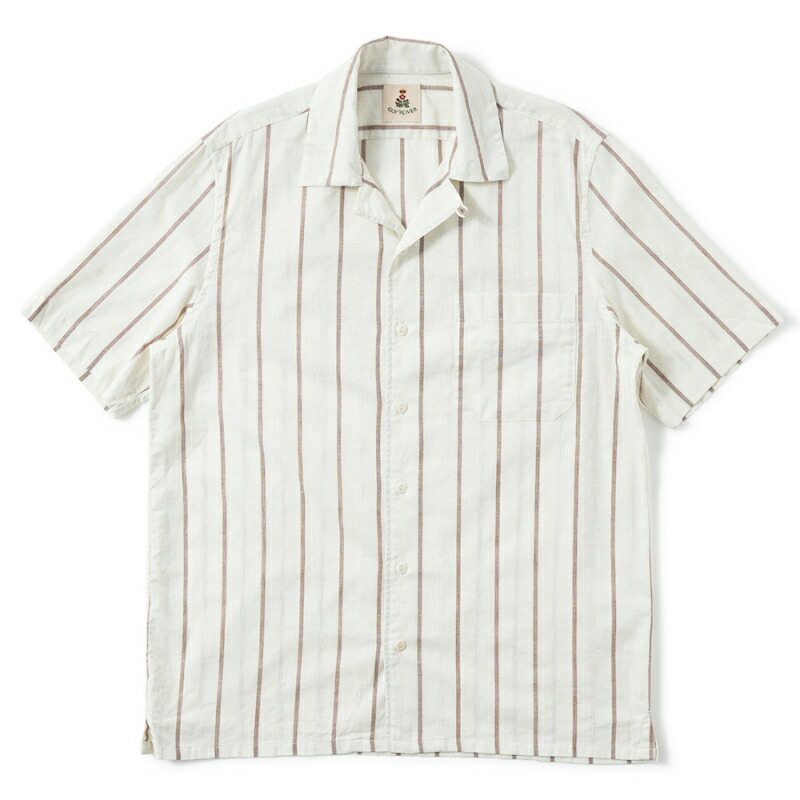 GUY ROVER ギローバー コットン ストライプ オープンカラー ショートスリーブシャツ GR352LJ-561234 NATURAL×BROWN