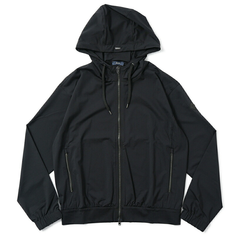 HERNO ヘルノ NYLON JERSEY ナイロンジャージ ジップアップ フーデッドパーカ JC000053U-12588S BLACK