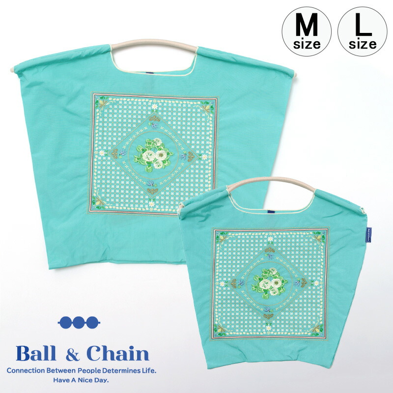 【正規品】ボールアンドチェーン エコバッグ ball&chain ホワイトクローバー WHITE CLOVER チャコール C.GRAY オリジナル Mサイズ Lサイズ ショッピングバッグ トートバッグ A4 刺繍 ball and chain