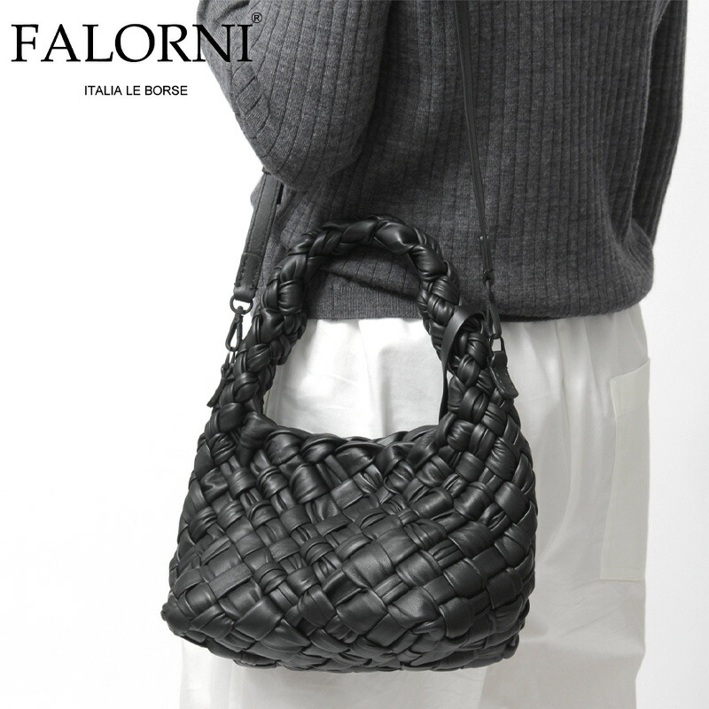 【クーポン】【正規品】ファロルニ FALORNI バッグ トートバッグ ハンドバッグ 2way ショルダー 斜め掛け ミニバッグ イントレチャート メッシュ編み 本革 イタリア製 italia bag 公式 ブラック 黒 レディース F3218 3218 ★｜Dulanc（ドゥラン）