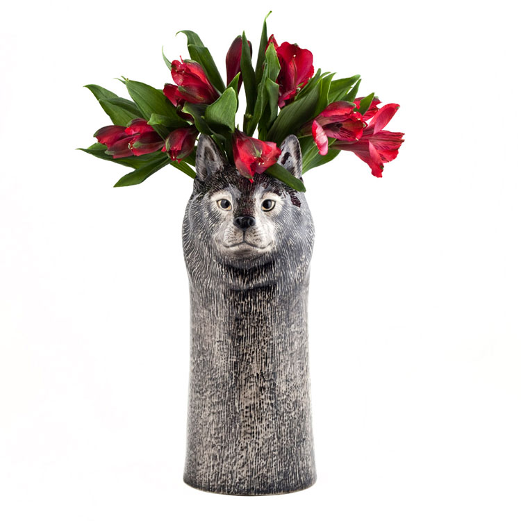 Wolf Flower Vase オオカミの花瓶イギリス Quail Ceramics 動物 置物 オブジェ インテリア 陶器 珍しい オオカミ 狼  ウルフ | 海外雑貨のドゥナパール