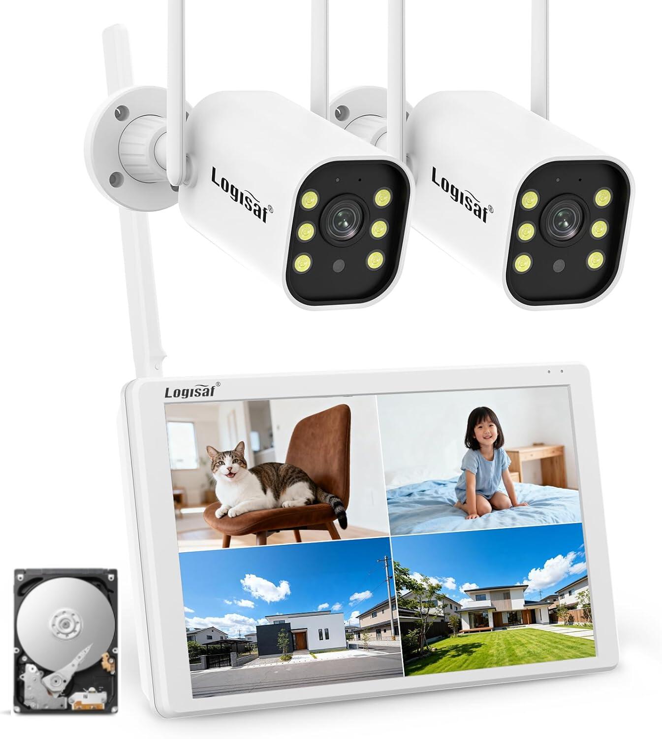 防犯カメラ ワイヤレス 屋外 800万画素対応 液晶モニター付き 4台セット4Kモニター付き 130&deg;広角 HDD内蔵 24時間録画機能 AI人体検知機能付き 防犯カメラセット カラー暗視撮影 人感センサー 監視カメラ 室内カメラ 10c遠隔監視 ネットワークカメラ Eseecloud対応｜快適王国 47,880円