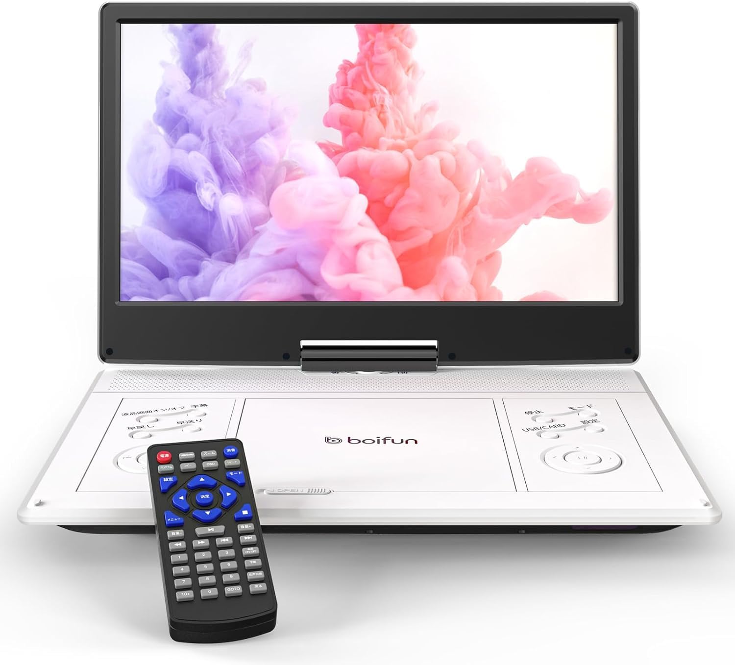 【最新昇級版】14.1インチ大画面 ポータブルDVDプレーヤー 15.9型 cd/dvdプレーヤー ポータブル 車載用 1366*768 液晶 大容量バッテリー 6時間超長再生 リージョンフリー TV同期再生 270°回転180°反転 CPRM対応 レジューム機能 CD/USB/SDカード対応 AV入出力 日本語説明書|快適王国