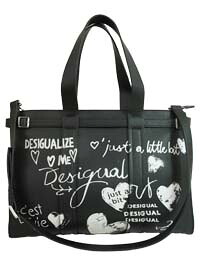 【Desigual/デシグアル】2025AW新作 25WAXP98-2000 黒いこと ◆新作30%OFF◆2WAY レタリング 真四角 ショルダーバッグ トートバッグ フェイクレザー 成人女性―ス 大静電容量 1泊旅する