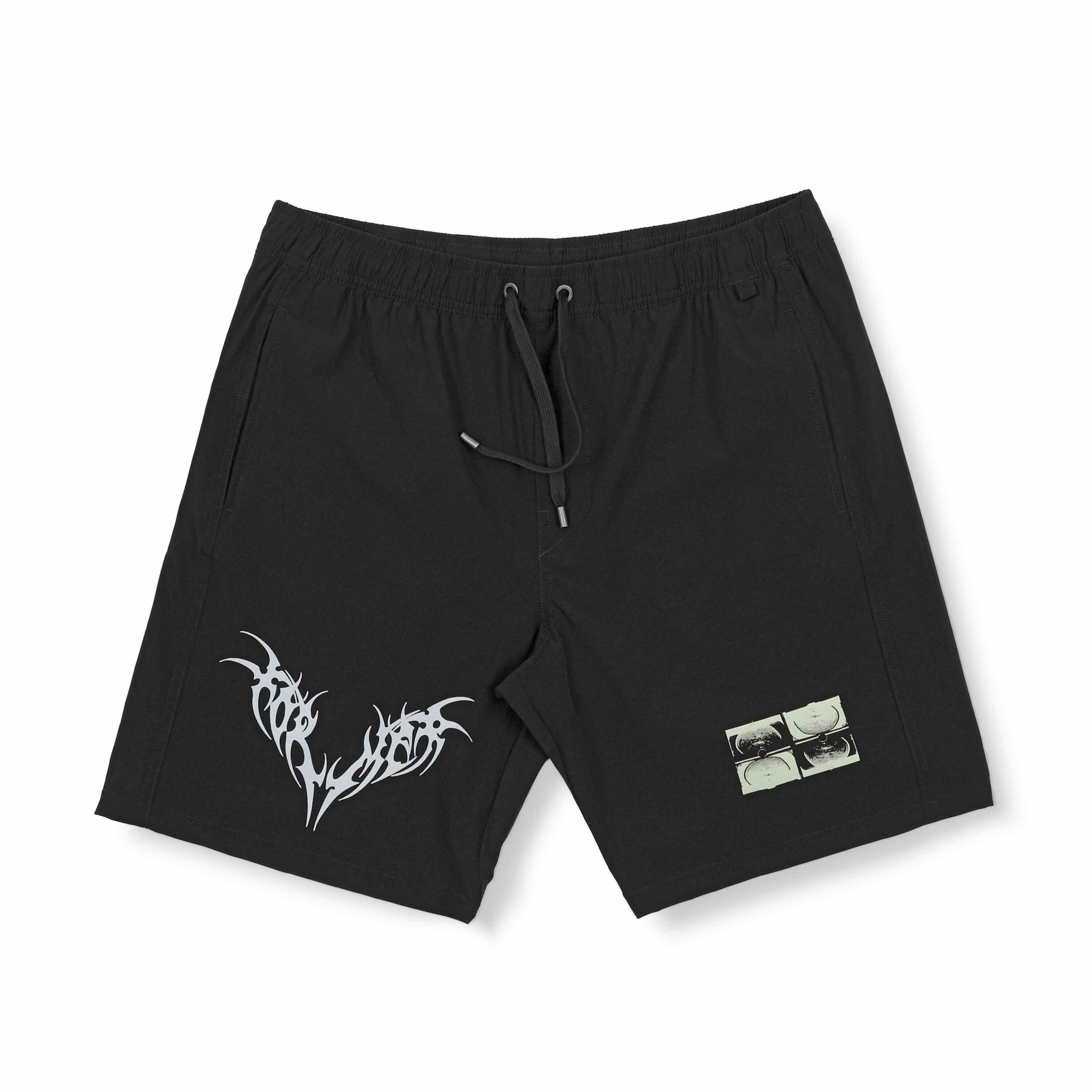 FORMER MERCHANDISE \"SWANS TRIBAL SWIM TRUNK / Shaun Manners Collection\"" - BLACK フォーマー スウィムショーツ ゲーム盤さる股引き"