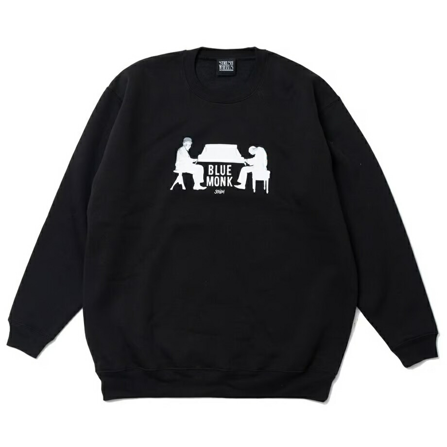 STRUSH WHEELS " BLUE MONK CREWNECK SWEAT " - BLACK ( Art by Guru Kato ) ストラッシュ ウィール ブルー モンク クルー スウェット ジャズ |DUSK
