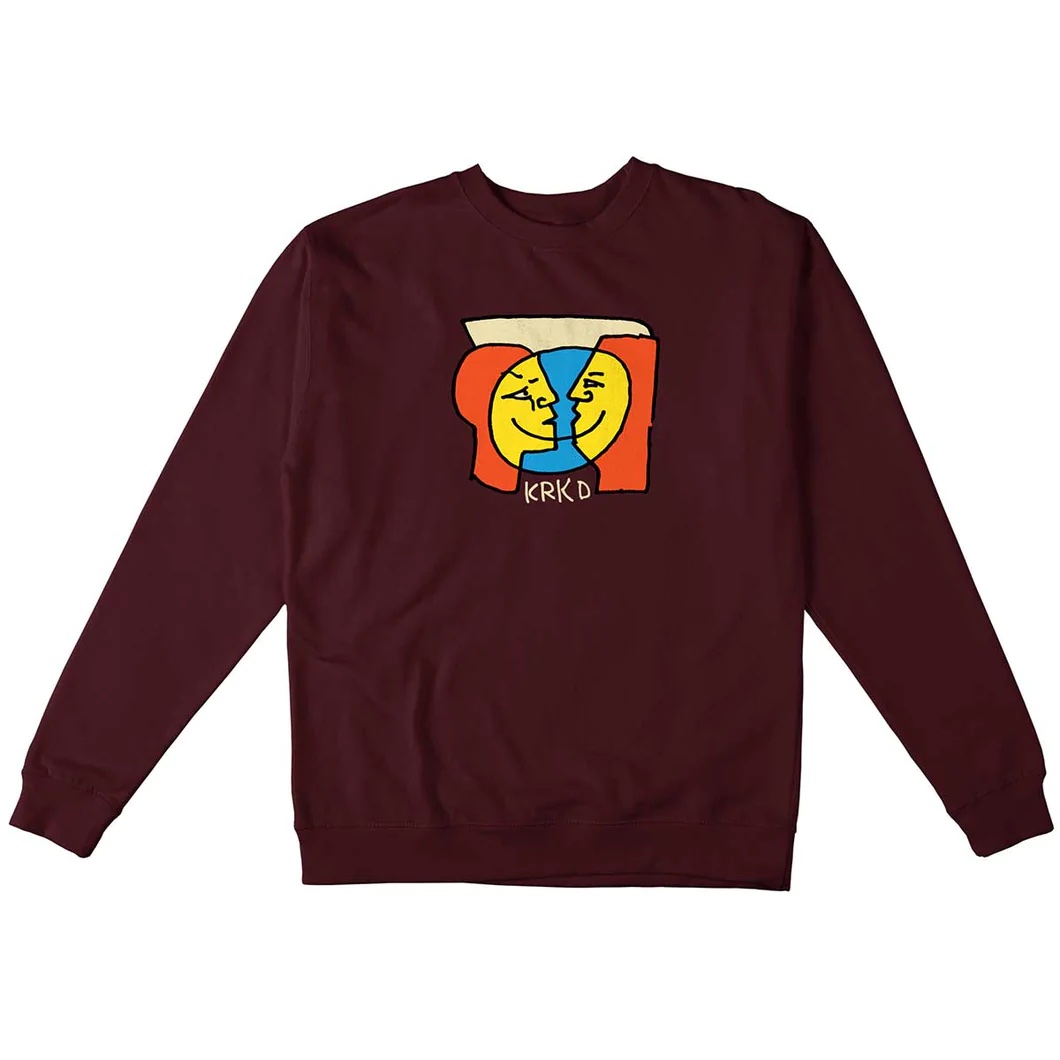 KROOKED SKATEBOADING "MOON SMILE CREWNECK" - MAROON｜DUSK