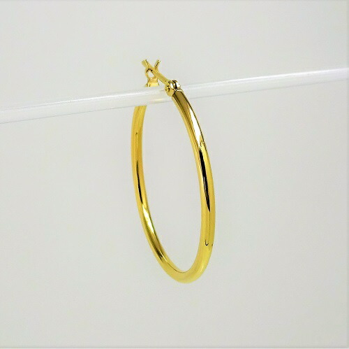 K18 黄色ゴールド 配管 フープピアス 1.5mm×25粍 (片耳) (18金/18k/ゴールド製) メンズ レディース