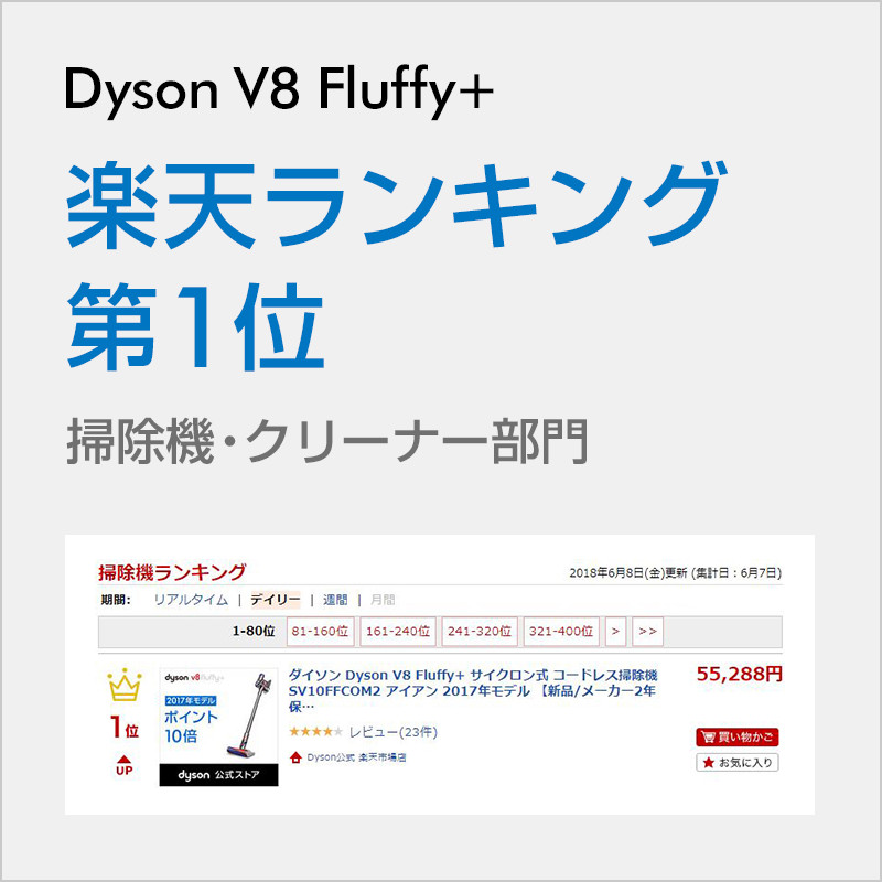 楽天市場 ダイソン Dyson V8 Fluffy サイクロン式 コードレス掃除機 Sv10ffcom2 アイアン 2017年モデル Dyson公式 楽天市場店