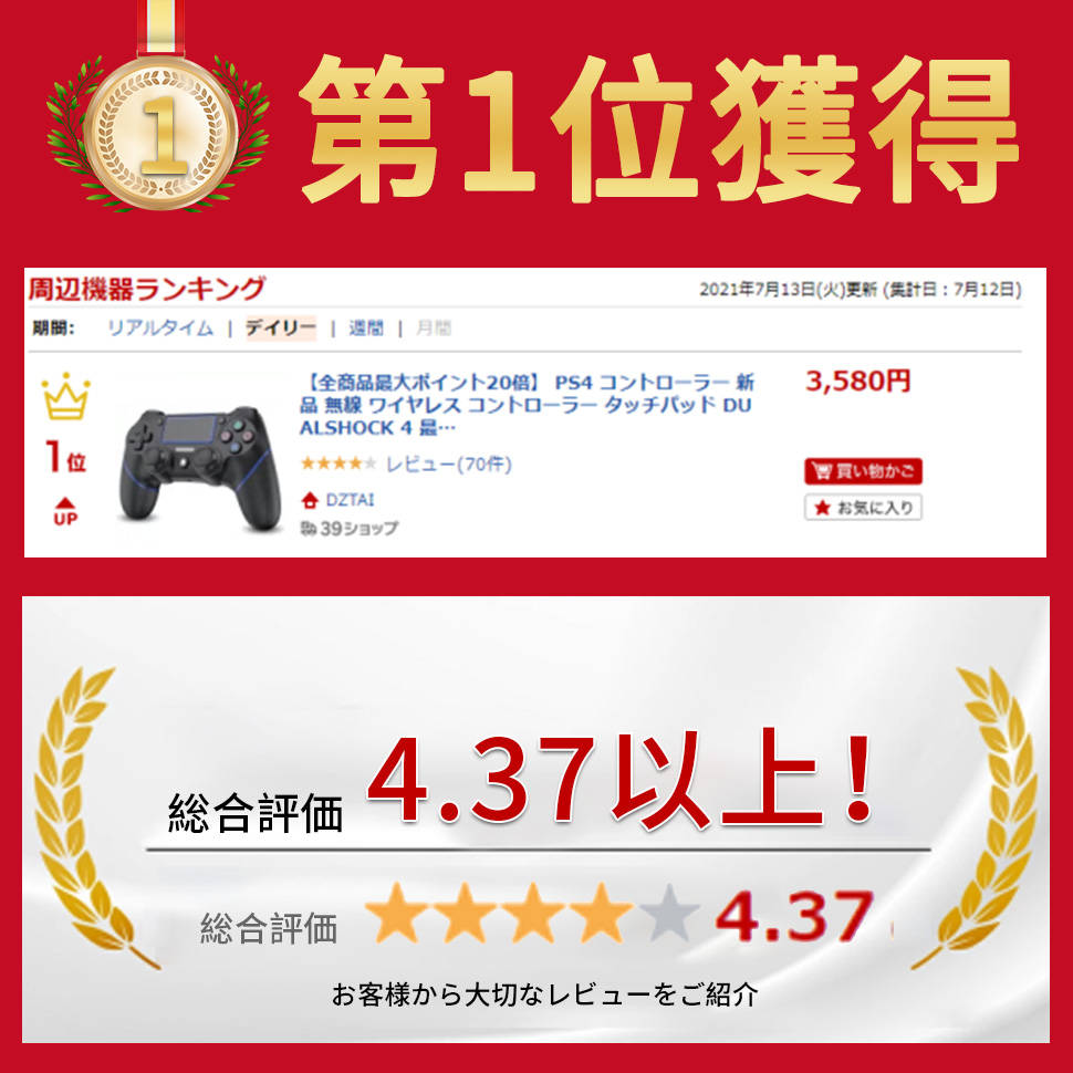 楽天市場 楽天1位獲得 Ps4 コントローラー 新品 無線 ワイヤレス コントローラー タッチパッド Dualshock 4 最新バージョン 600mah大容量バッテリー Bluetooth 遅延なし ジャイロセンサー 二重振動 イヤホンジャック タッチパット デュアルショック4 Dztai