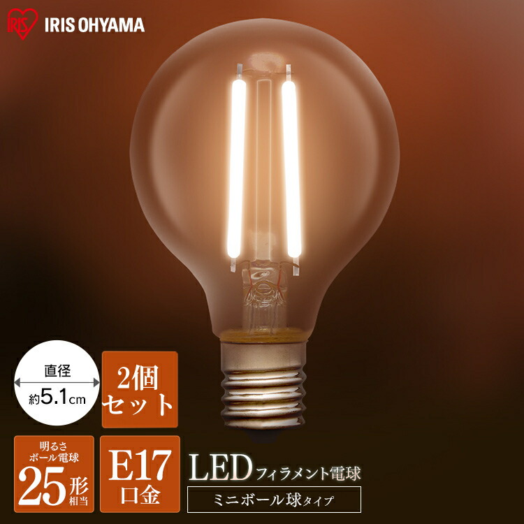 【10個セット】LEDフィラメント電球 ミニボール球 E17 25W相当 230lm 昼白色相当・電球色相当 LDG2N-G-E17-FC・LDG2L-G-E17-FC 全2色 アイリスオーヤマ  安心延長保証対象 1903057_01.jpg