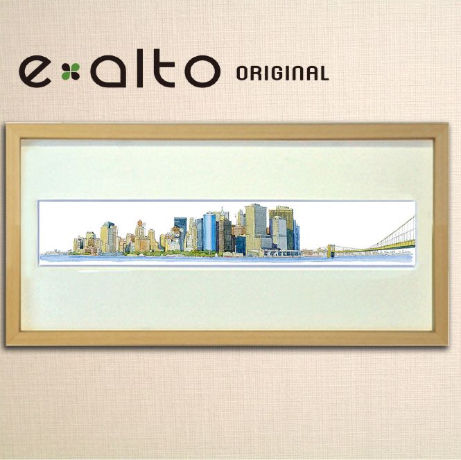 メーカー再生品 絵画 額縁付きキャンバスアート 風景画 アートフレーム イラストレーター 高橋宣孝 たかはしのぶたか 水彩画 イラスト 風景水彩画 ニューヨークのイメージ Fucoa Cl