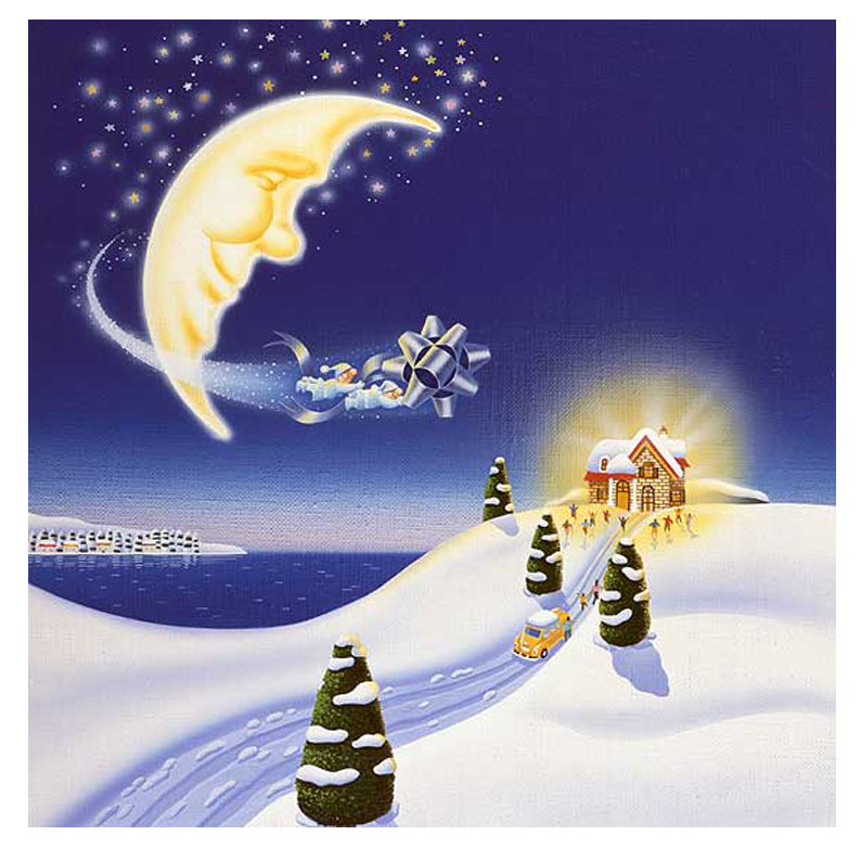 クリスマスギフト 期間限定 割引商品 壁掛けインテリア イラストジグレー 冬景色 月とリボンを運ぶ妖精 ギフトにも最適 Napierprison Com