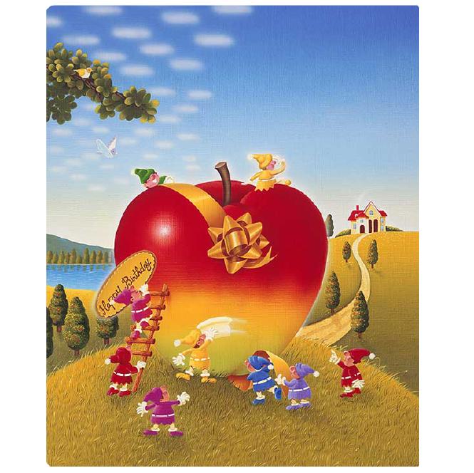 壁掛けアート アートパネル 風景画 イラストレーター 高橋宣孝 たかはしのぶたか イラスト 絵画 風景画 バースデー大きなリンゴにリボンをかける絵 Napierprison Com