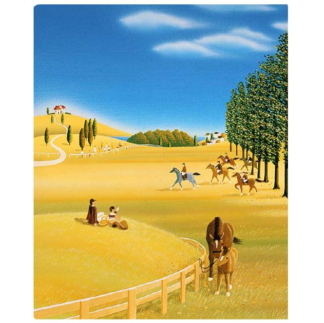 壁掛けアート アートパネル 風景画 イラストレーター 高橋宣孝 たかはしのぶたか イラスト 絵画 風景画 親子の馬と秋の乗馬レースのイラスト Cooltonindia Com