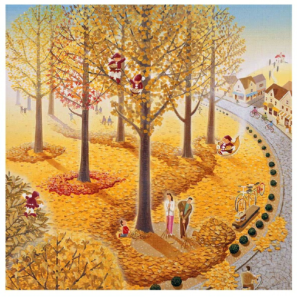 壁掛けアート 額縁付きアートパネル 風景画 イラストレーター 高橋宣孝 イラスト 絵画 風景画 雑木林も冬仕度 枯れ葉落葉を集める家族 Mavipconstrutora Com Br