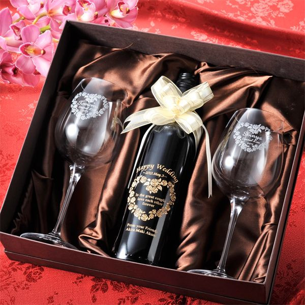 【名入れ専門】【名入れ プレゼント】【 酒 】【 ワイン 】銘柄おまかせワイン フルボトル&クリスタルワイングラス3点セット|名入れギフト専門 エンジェリック