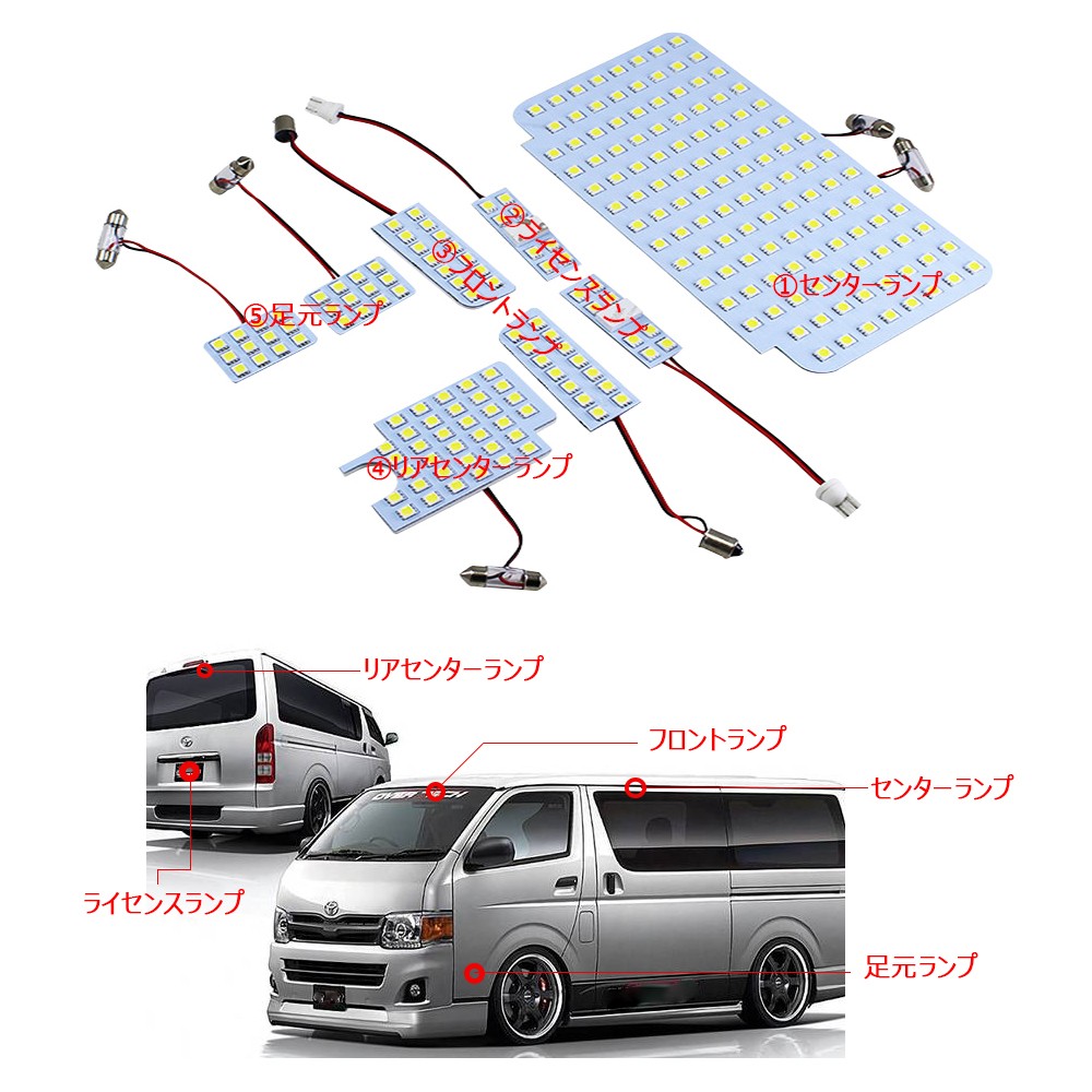 楽天市場 改良版ハイエースhiace2連 8点セットled ルームランプ トヨタ ハイエース0系 4型 5型 スーパーgl用 ホワイト6000k 室内灯 専用設計 爆光 E Auto Fun