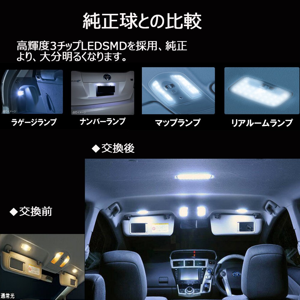 楽天市場 楽天スーパーsale Ledルームランプ トヨタ プリウス 30系 プリウスa Phv35系他 ホワイト 専用設計 16段調光 リモコン付き 157発 7点セット E Auto Fun