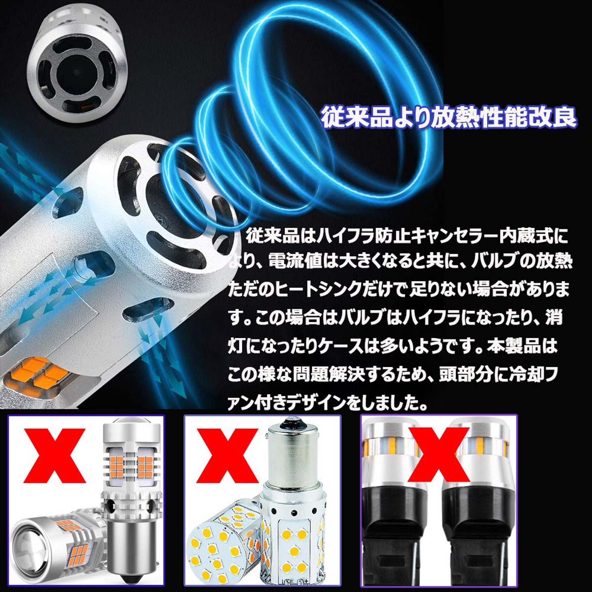 楽天市場 10 1限定 P最大12倍 Ledバルブ ウインカー用 アンバー ファン内蔵 冷却ファン ファン付 ショートモデル T シングル ピンチ部違い S25 シングル ハイフラ防止抵抗 キャンセラー内蔵 60w 3600ルーメン ハイブリッド車対応 12v 24v ウィンカー ハイフラ