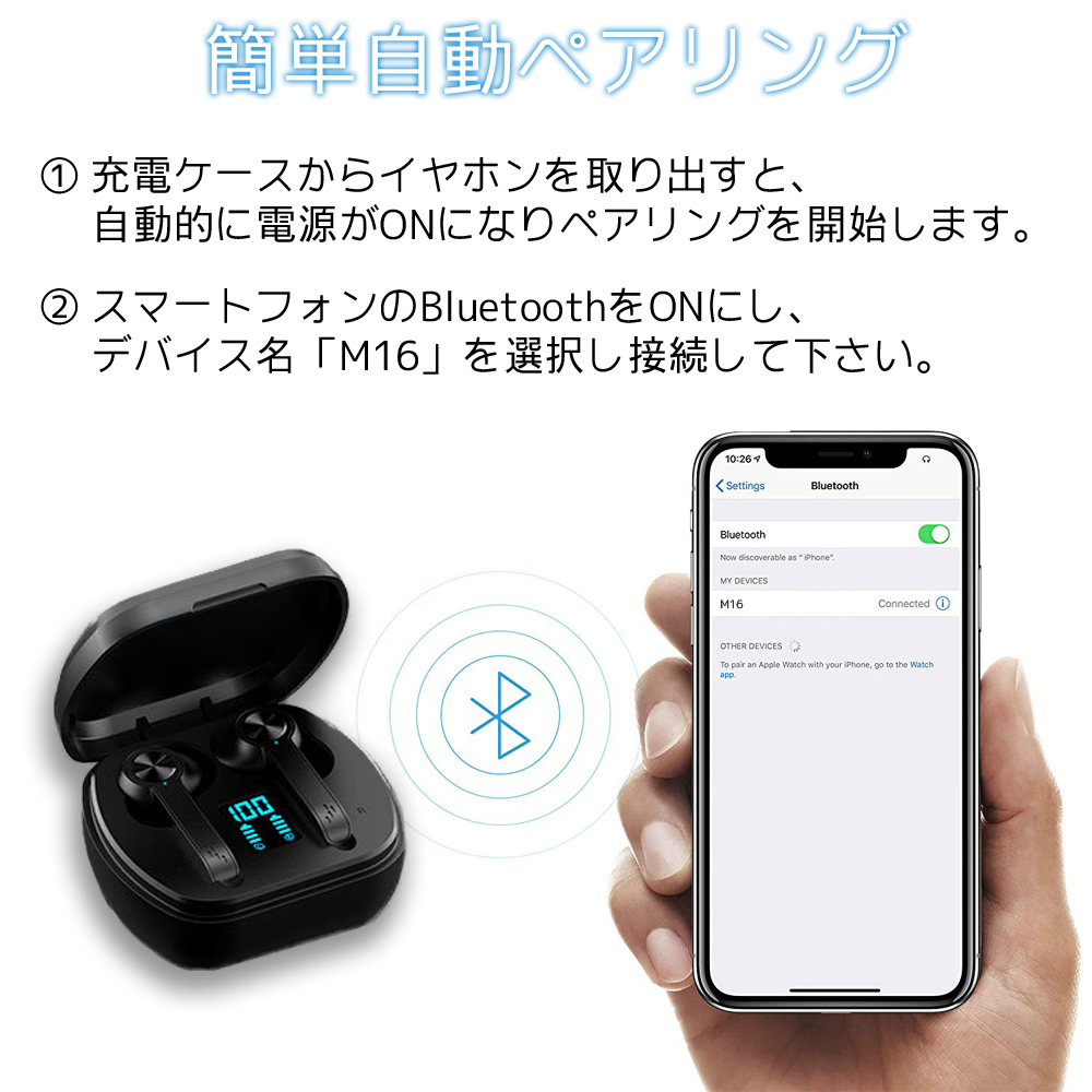 楽天市場 ワイヤレスイヤホン Bluetooth5 0 超軽量 Hi Fi高音質 両耳 片耳 Iphone Android 400mah 自動ペアリング デジタル画面 電池残量 防水 Ipx5 タッチ式 送料無料 E Auto Fun