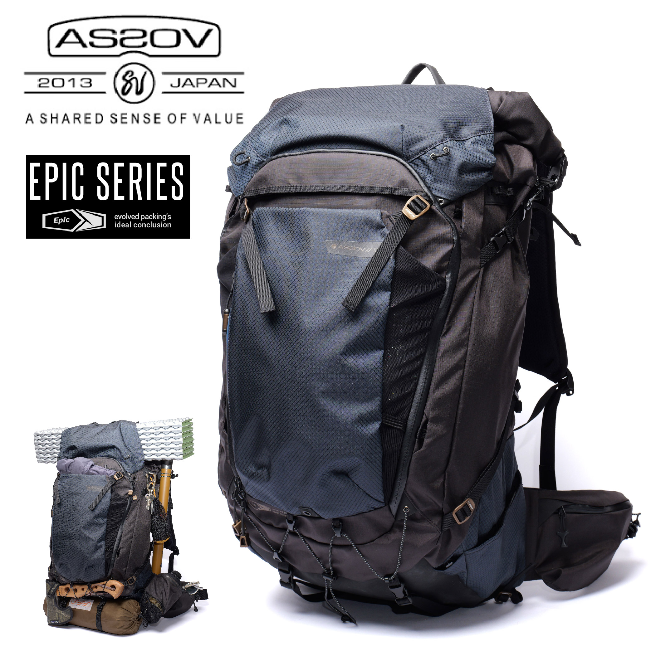 AS2OV アッソブ EPIC BACK PACK バックパック 登山 山登り 登山用リュック 登山用バックパック ハイキング キャンプ