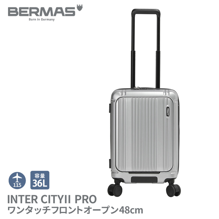 【レビュー投稿で限定ノベルティプレゼント】【新仕様】 バーマス公式直営 BERMAS INTER CITY2 PRO ワンタッチフロントオープン 36L 48cm キャリー スーツケース キャリーバッグ キャリーケース トラベル 旅行 36L HINOMOTO製ストッパー付60mm大径静音キャスター 60566