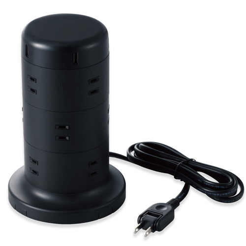 エレコム ELECOM 延長コード タワー電源タップ 12個口 2m ブラック TT-U02-1220BK メーカー在庫品