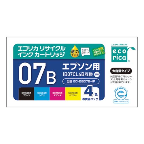 エレコム ELECOM EPSON IB07CL4B 互換 リサイクル インク カートリッジ 4色パック(ECI-EIB07B-4P) メーカー在庫品