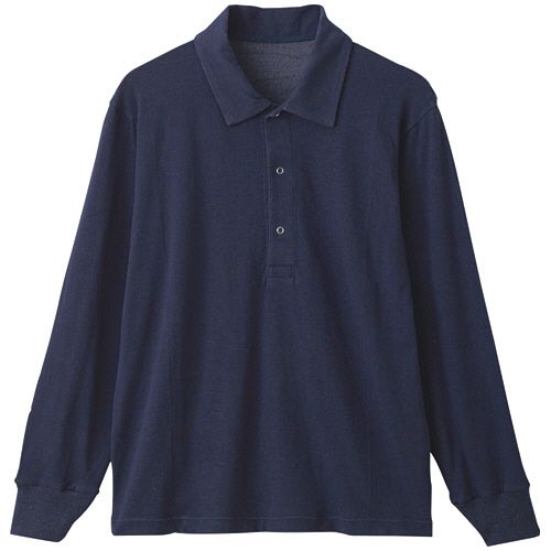 ケアファッション スナップ釦ストレッチポロシャツ(紳士) ネイビー L 1着(822042-12) 目安在庫=○｜いぃべあー　店