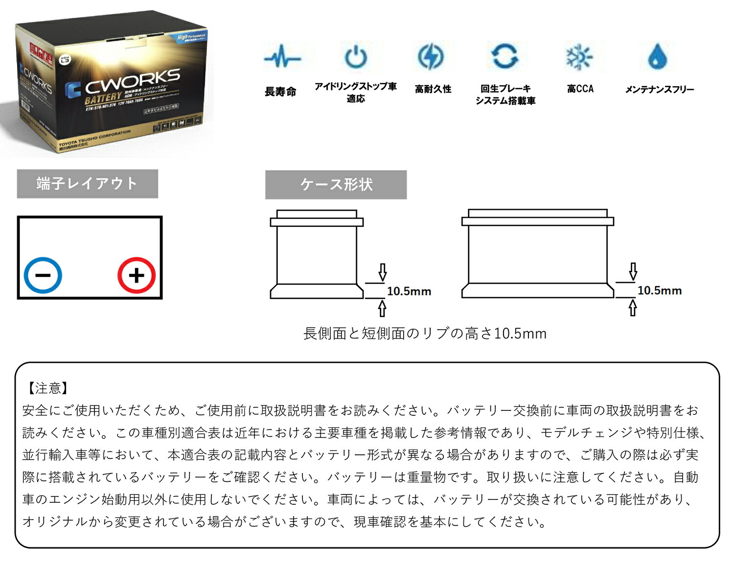 CWORKS(シーワークス)バッテリーL4AGM80AhメルセデスベンツBMWMINIVWAudismartレクサスEN規格(LN4)の欧州車国産車米車ISS車HV車に最適!