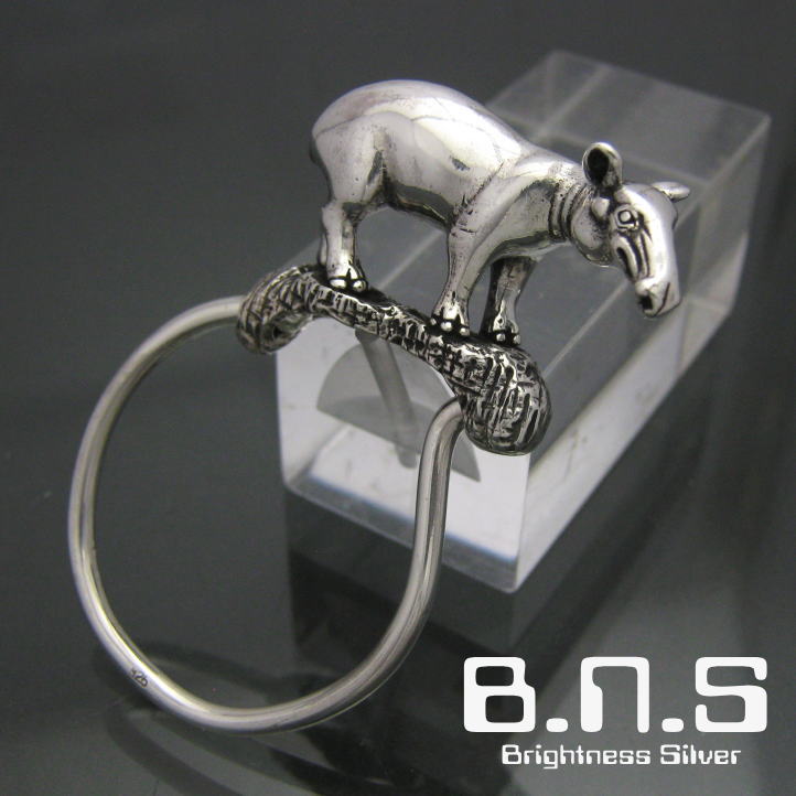 銀の獏、マレーバクキーリング シルバー925 SV925(キーホルダー、キーチェーン、鍵、タピルス、Tapirus indicus、動物)【key-056-K16】|ブライトネスシルバー