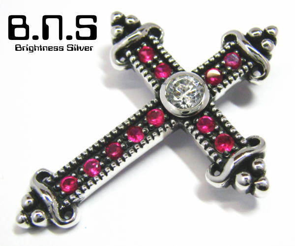 CZストーンクロスペンダント レッド シルバー925【neck-703-P15】 13,250円