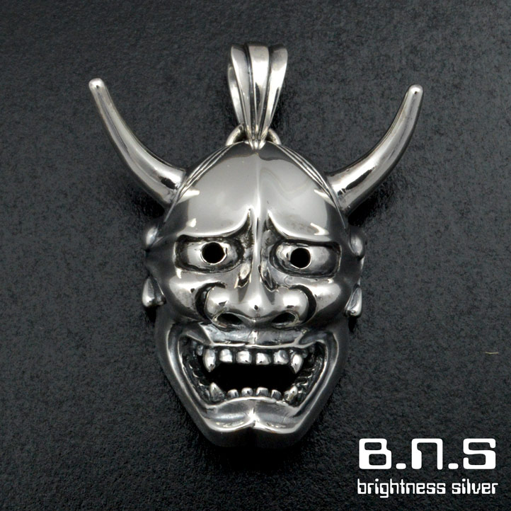 銀の能面 怜悧さ面シャンデリヤ 銀製 しろがね色925 SV925 silver925(怜悧さ お面 能面 鬼 鬼の面 和佩び物 和風 )【neck-1498-P216】