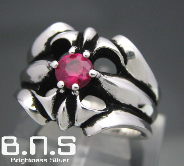 ルビーリリーストーンリング 赤いこと しろがね色925【ring-578-R33】