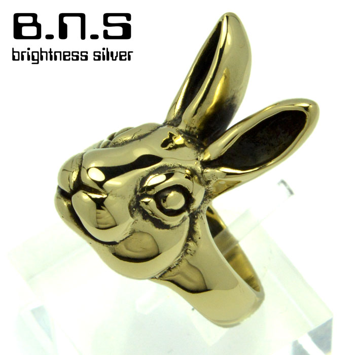 金の兎の顔の指輪 ゴールドラビットヘッドリング 真ちゅう製 ブラス brass (ウサギリング うさぎ バニー rabbit bunny 真鍮)【ring-756】【RB108TMH】