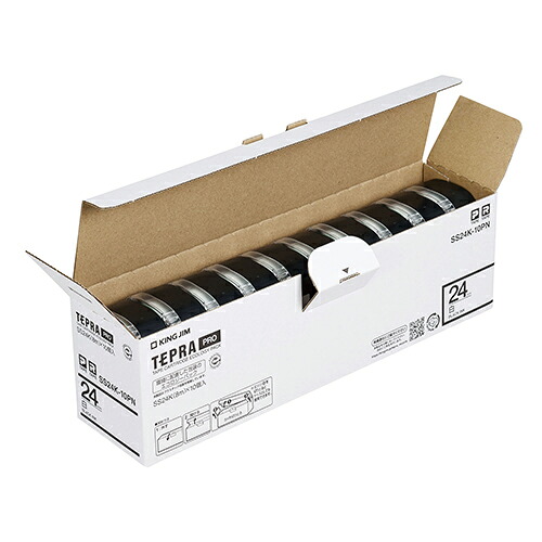◎キングジム　「テプラ」PROテープ　エコパック白ラベル テープカートリッジ（10個パック）SS24K-10PN【a36078】｜eぶんぐワン
