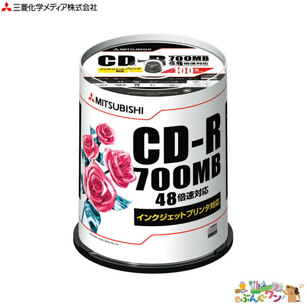 ◎三菱化学メディア　ＰＣ　ＤＡＴＡ用　ＣＤ－Ｒ ４８倍速対応＜スピンドルケース＞SR80PP100【a11893】