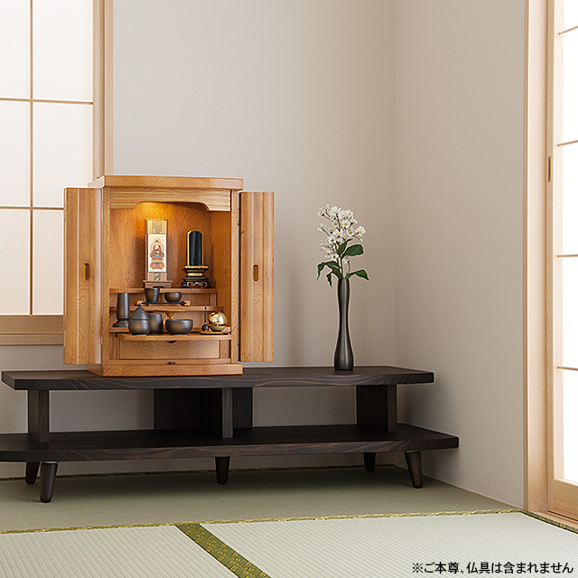 通常在庫品-仏壇 上置き 高さ49cm 木製 天然木 桐材 民芸調 民芸家具調