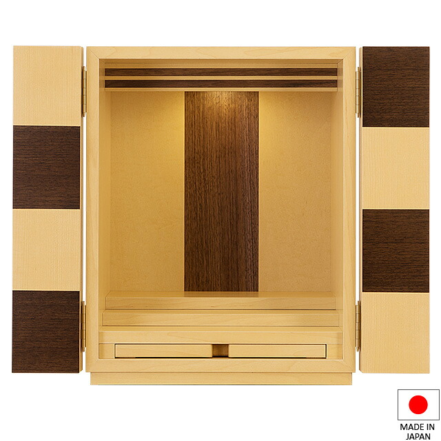 【仏壇】今めかしいミニ仏壇 コミカ 市松 メープル 上置き型 14号 高さ42cm×巾34糎 国産(日本製)\u003cBR\u003e\u003cBR\u003e【貨物輸送無料】【仏壇 ミニ 今めかしい 小っちゃい パウダーコンパクト 小さな 小型仏壇 洋室 和室 リビング アパルトマン 家具調仏壇 今めかしい仏壇 ミニ仏壇】