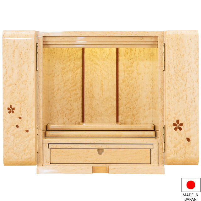 【仏壇】モダンミニ仏壇 コレット バーズアイメープル 花びら入り 上置き型 14号 高さ41.5cm×巾37cm 国産(日本製)【送料無料】【仏壇 ミニ モダン 小さい コンパクト 小さな 小型仏壇 洋室 和室 リビング 家具調仏壇 モダン仏壇 ミニ仏壇】|仏壇 盆提灯 数珠の仏壇屋滝田商店