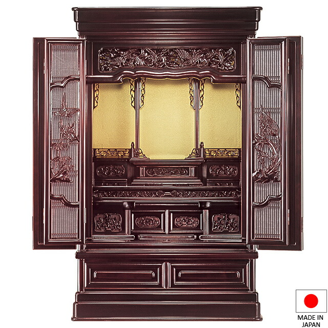 仏壇 唐木ミニ仏壇 八重 桜色 35×20号 高さ107.5cm×巾65cm 国産(日本製)【送料無料】【仏壇 ミニ 小さい コンパクト 唐木仏壇 上置き型 小型仏壇 洋室 和室 リビング マンション 伝統型仏壇】|仏壇 盆提灯 数珠の仏壇屋滝田商店