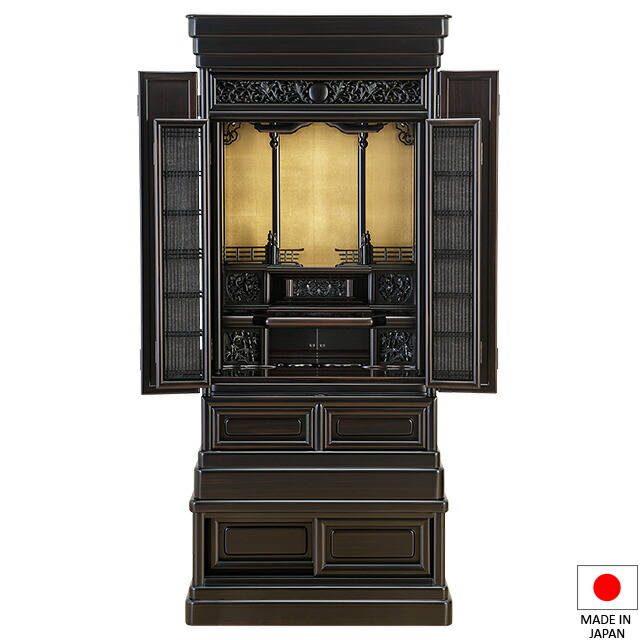 仏壇 唐木仏壇 No.9-F 本まっ黒 48×19号 台付型(床置き) 高さ145cm×巾64珊 国産(日本製) 言い慣わし芸術仏壇\u003cBR\u003e\u003cBR\u003e【貨物輸送無料】【仏壇 仏具 練り物 和室 洋室 リビング アパルトマン 言い慣わし型仏壇 日本の首都仏壇】