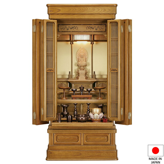 仏壇 唐木仏壇 はれやか 欅 43×18号 台付型(床置き) 高さ130cm×巾61糎 国産(日本製)\u003cBR\u003e\u003cBR\u003e【貨物輸送無料】【仏壇 仏具 練り物 和室 洋室 リビング アパルトマン 言い慣わし型仏壇】