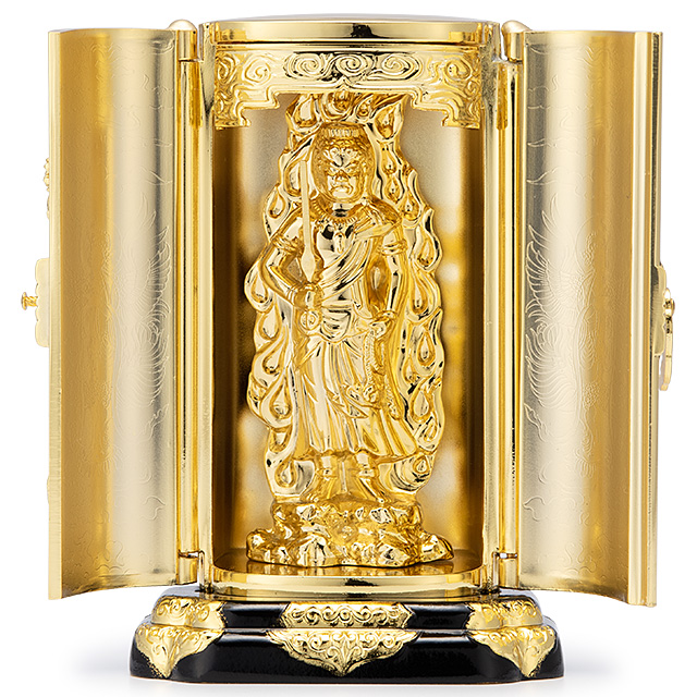 本物保証格安般若純一郎　聖観音像　火炎光背付　仏像　40号　銅製・古金色 仏像